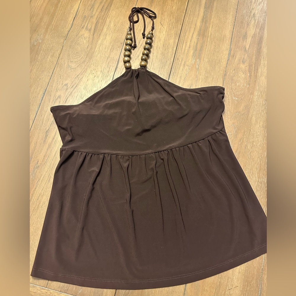 Chic Brown Halter Top with Beaded Detail